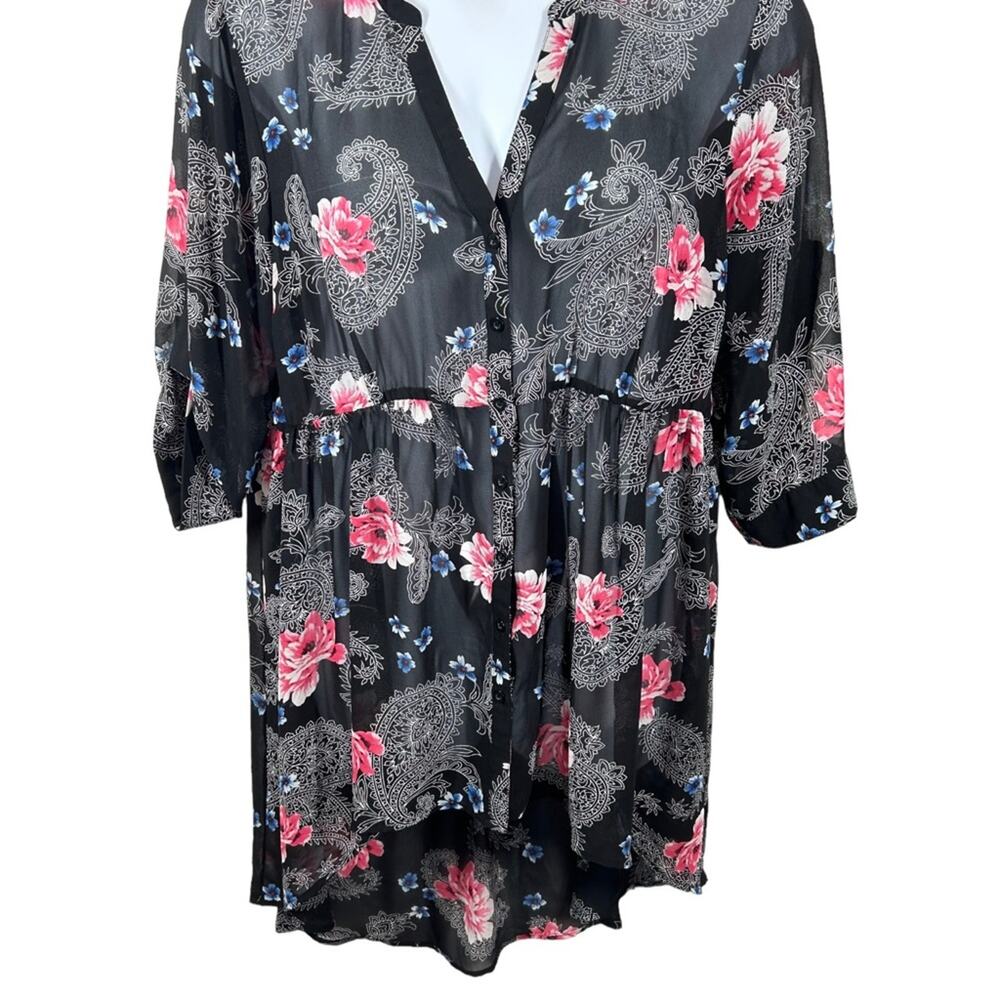 Torrid Black Floral Georgette Sheer Tunic Top High-Low Size 1 - Picture 4 of 15